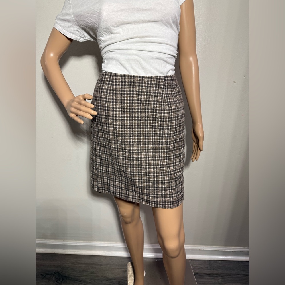 VTG‎ Amanda Smith Petites Pure Wool Brown Plaid Skirt Size 8P School Girl